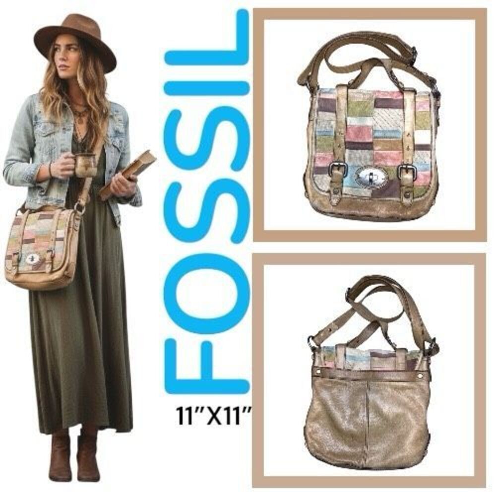 Fossil Maddox Flap Turnlock Leather Patchwork Bag